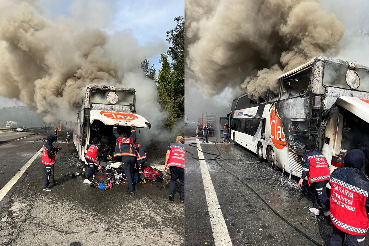 Metro Turizm'e ait içi yolcu dolu otobüs TEM'de alev alev yandı