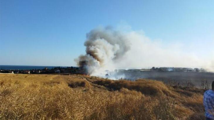 Silivri'de buğday tarlası alev alev yandı